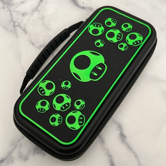 Travel Case for Nintendo Switch - PDP Plus Glow Mushroom, Green Black, NEW - Picture 2 of 5